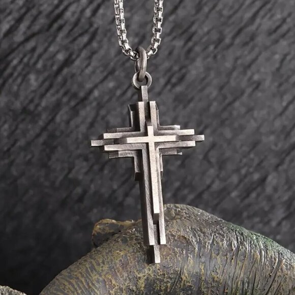 Industrial Cross with Stereo Shadow Metal Effect 22" Chain Included NWT - Picture 1 of 4